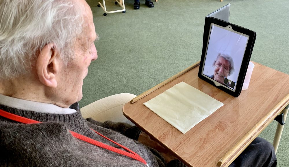 Resident video calls his wife at Queen Elizabeth Court
