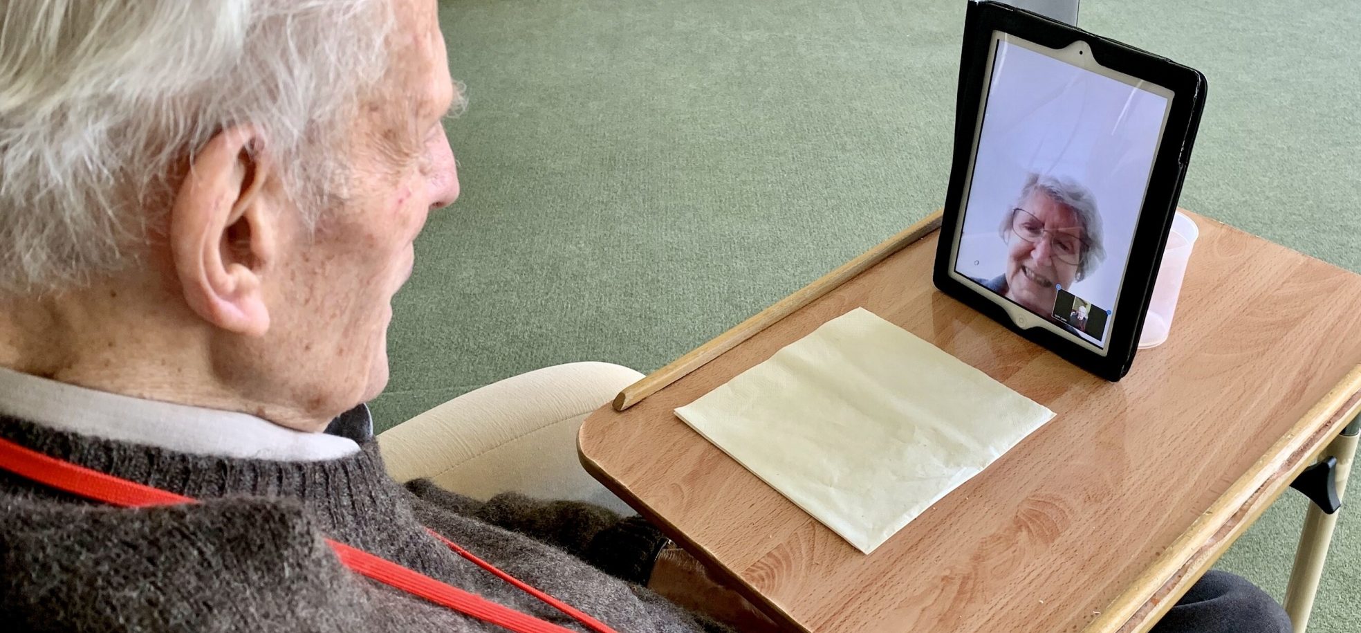 Resident video calls his wife at Queen Elizabeth Court