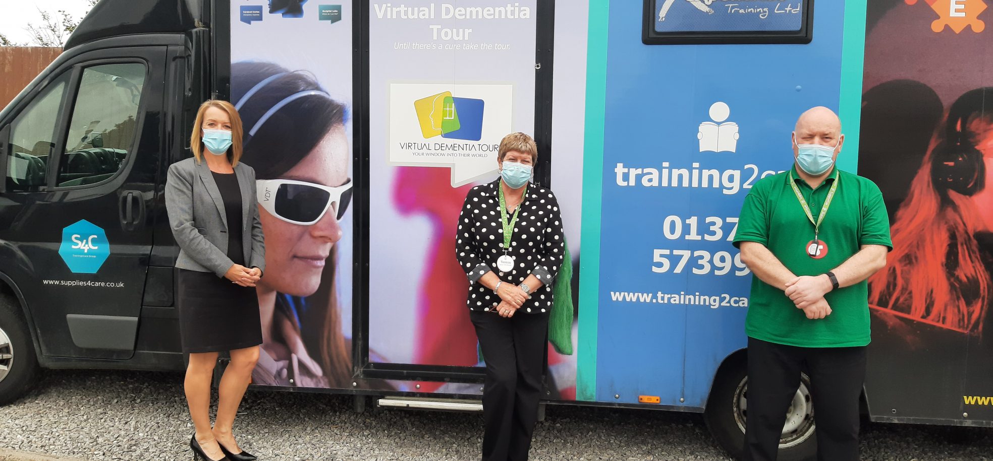 Home Manager Alison Aberdeen, Deputy Home Manager Teresa Picton and Home Trainer Ian Morgan with the Dementia Bus