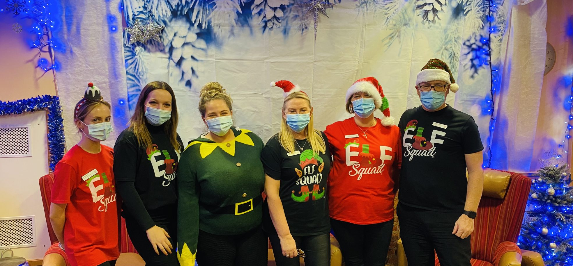 Care staff at Prince George Duke of Kent Court on Elf Day 2021