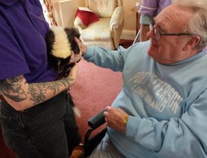 Resident Terry Doherty is fascinated with Jethro, the skunk