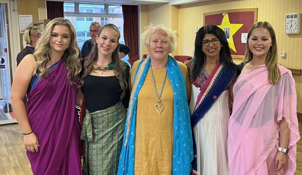 Teacher Manjit Mahil with students Olivia Taylor, Chloe Samuel and Megan Tomlin from Farringtons School, and Activities Coordinator Diane Connor