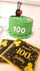 Having been a golf enthusiast for most of his life, Ron enjoyed a golf-themed birthday cake to celebrate his 100th birthday. 