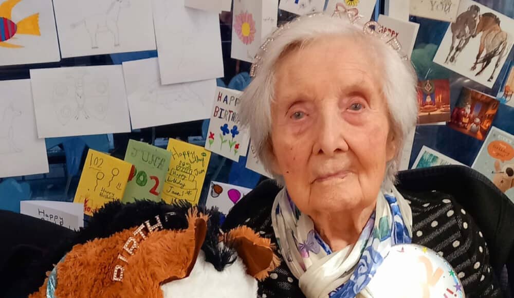 care home female resident celebrating her birthday