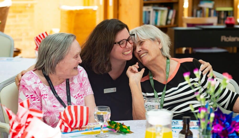 Business Relationship Manager Rosalie with residents Pamela and Diane at RMBI Care Co. Home Prince Michael of Kent Court, in Watford