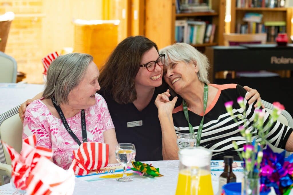 Business Relationship Manager Rosalie with residents Pamela and Diane at RMBI Care Co. Home Prince Michael of Kent Court, in Watford