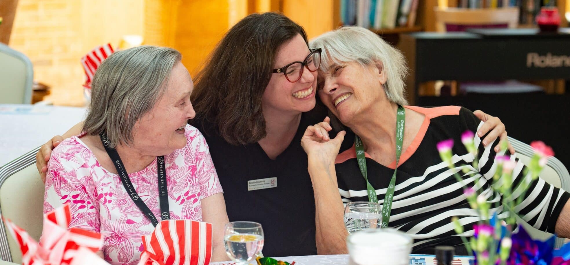 Business Relationship Manager Rosalie with residents Pamela and Diane at RMBI Care Co. Home Prince Michael of Kent Court, in Watford